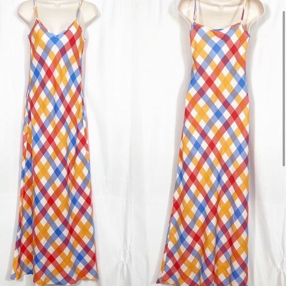 NWOT Solid & Striped Gingham Maxi 100% Linen Dress Size S - Picture 2 of 6